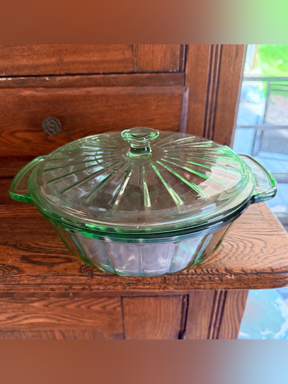 Vintage Green MSE Martha Stewart Everyday Lidded 2qt Glass Casserole Dish Ribbed